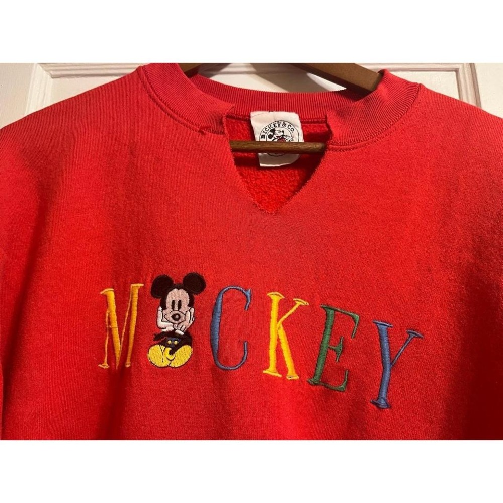 Disney Red Mickey Embroidered Crewneck Sweatshirt
